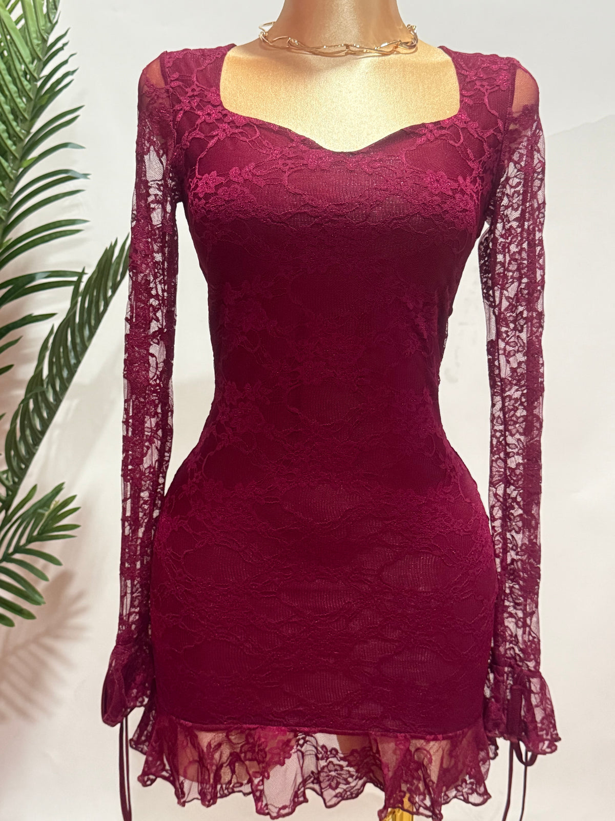 Burgundy Lace Mini Dress