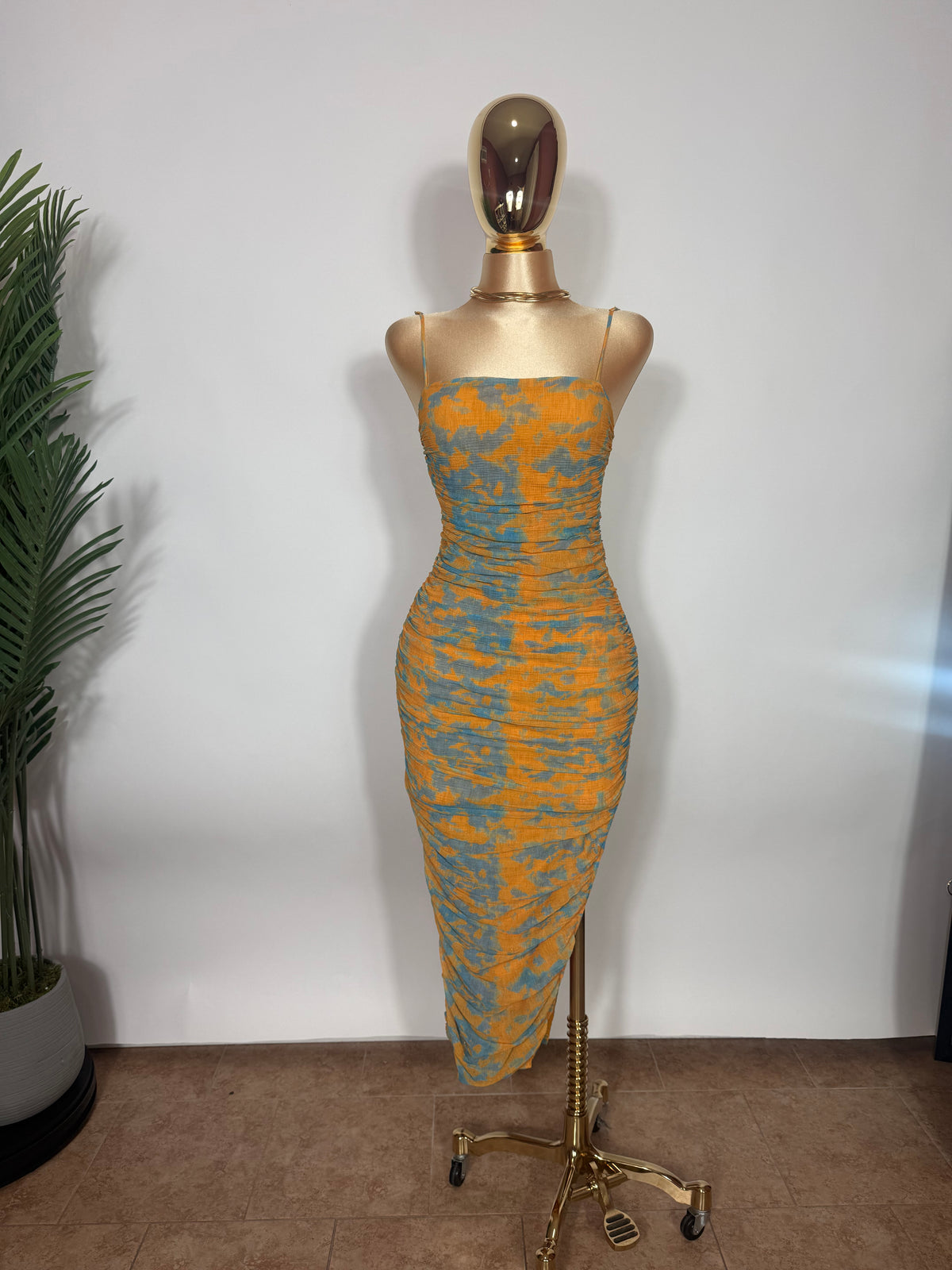 Sunset Blue Ruched Midi Dress