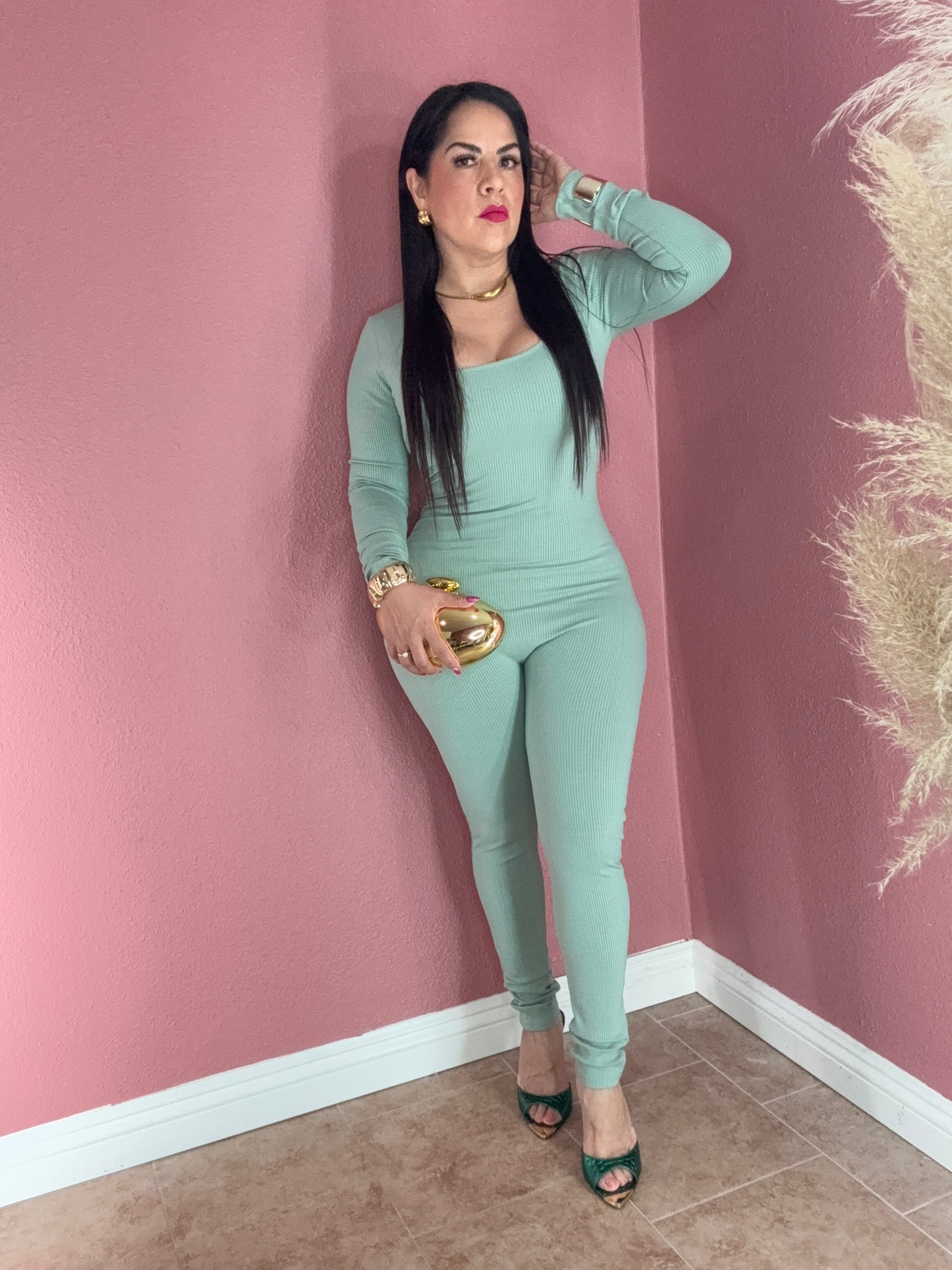 Sage Luxe Ribbed Jumpsuit