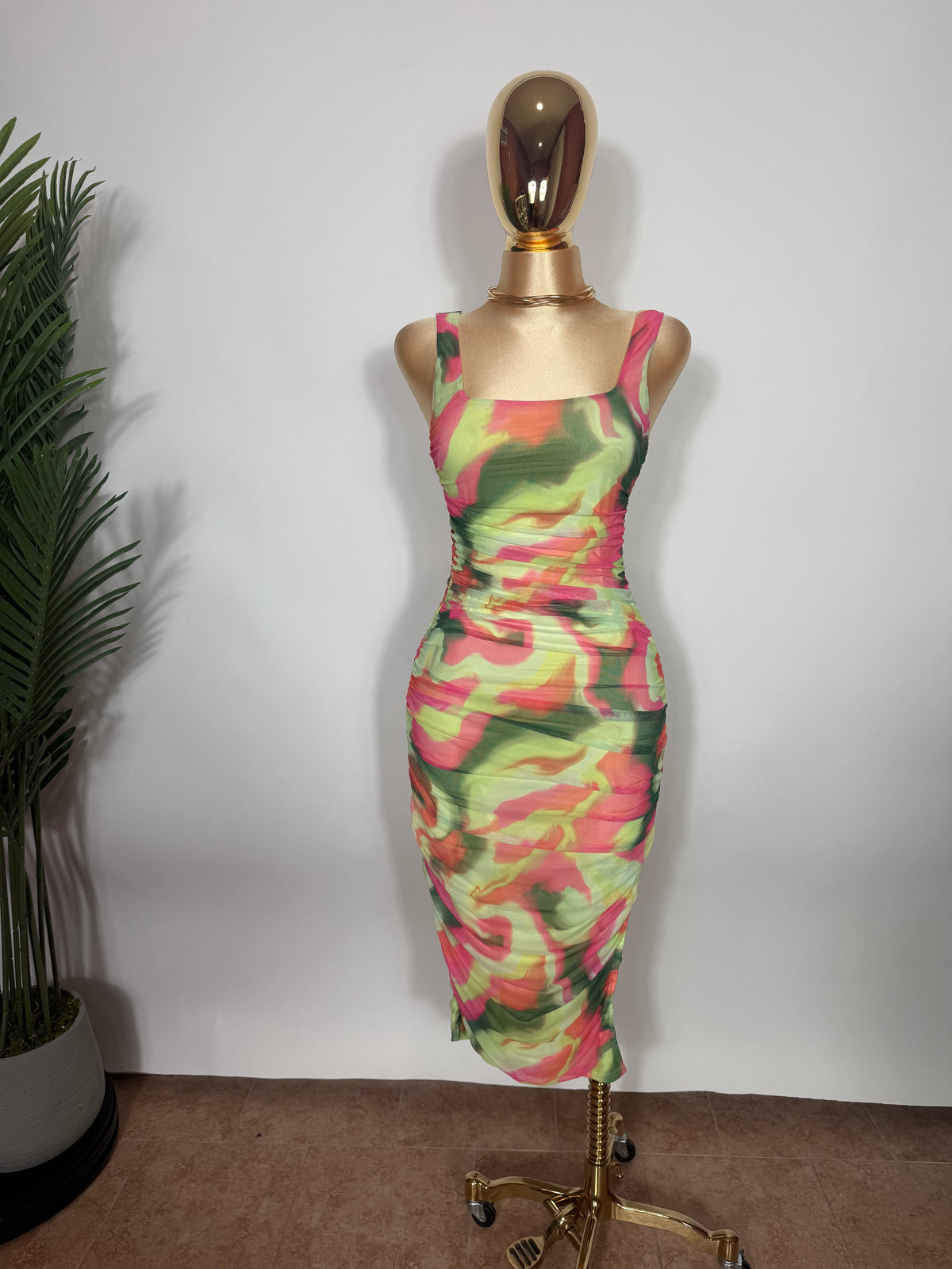 Tropical Muse Ruched Midi Dress