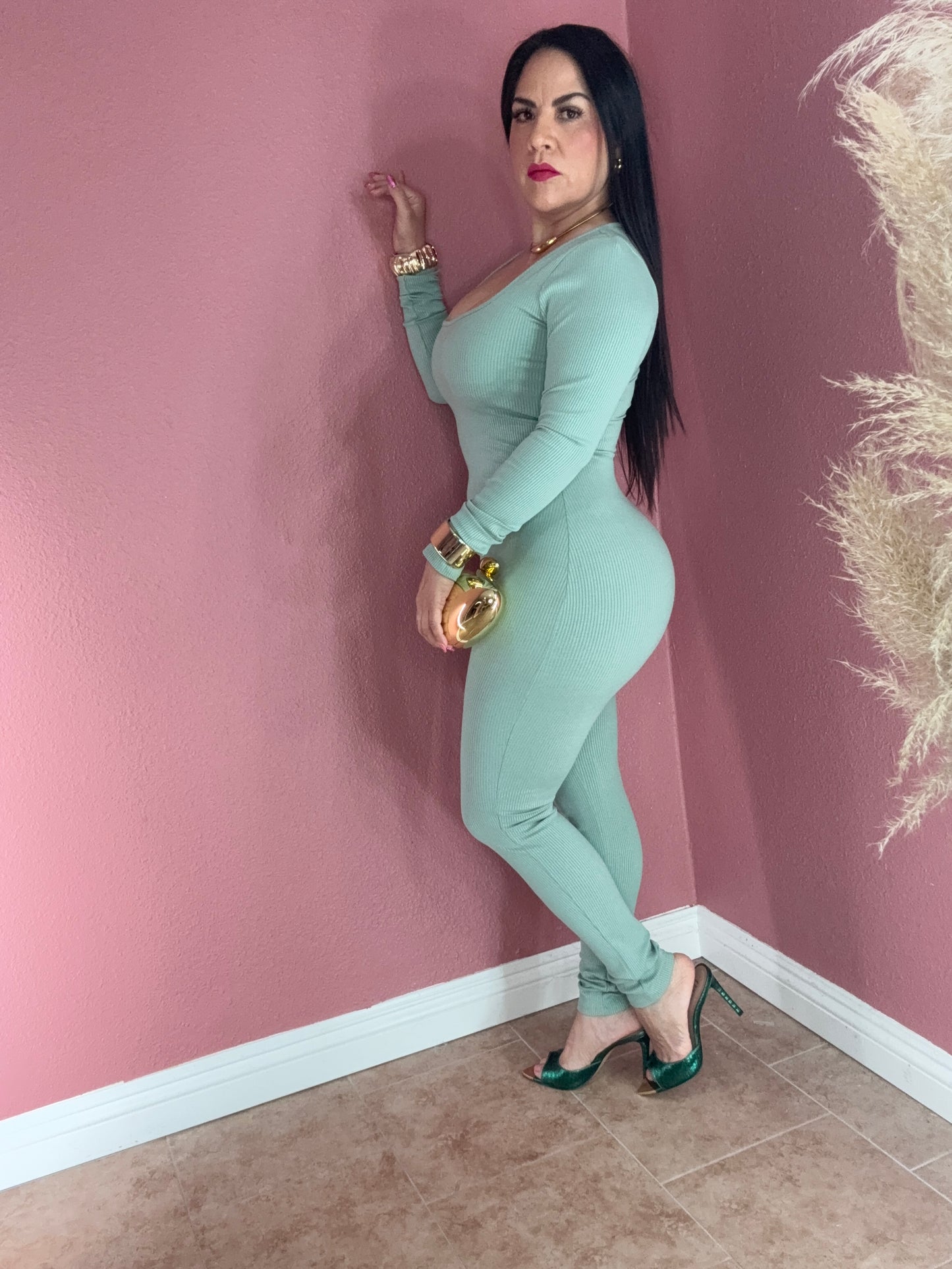 Sage Luxe Ribbed Jumpsuit