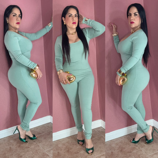 Sage Luxe Ribbed Jumpsuit