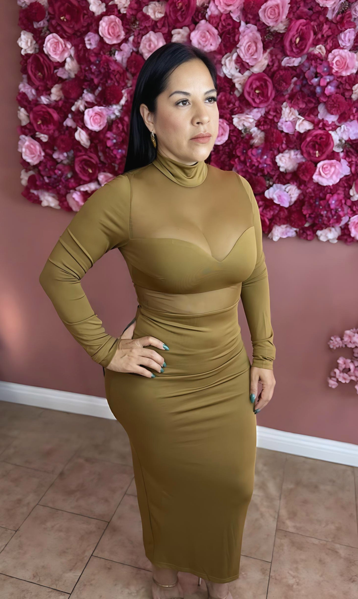 Olive Allure Midi Dress