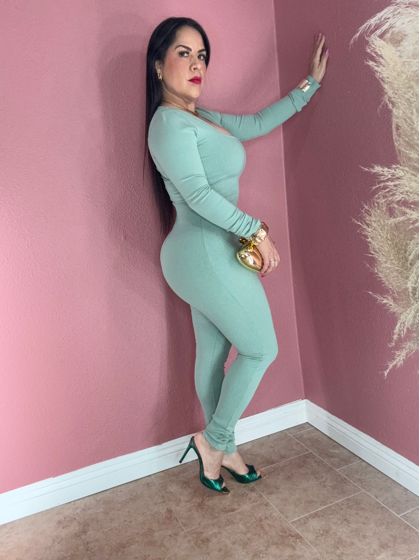 Sage Luxe Ribbed Jumpsuit