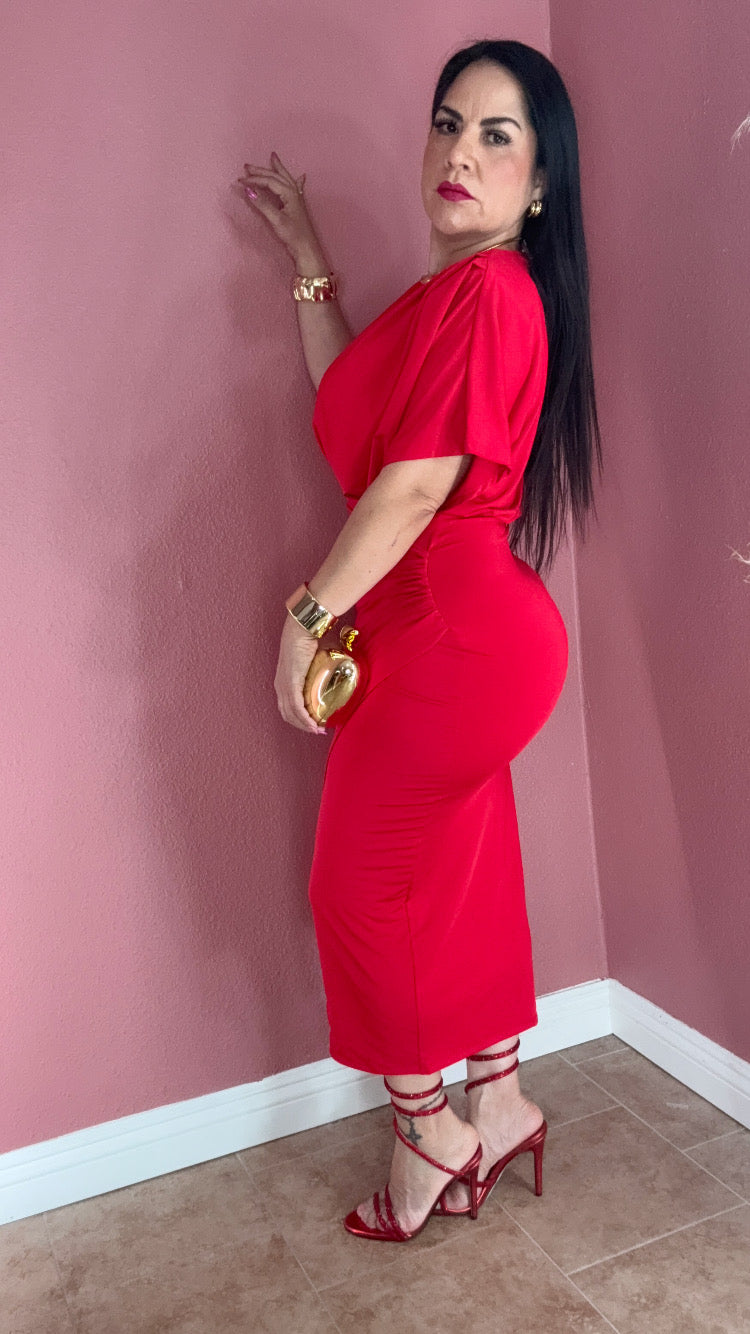 Crimson Elegance Wrap Dress