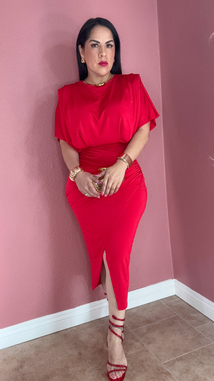 Crimson Elegance Wrap Dress