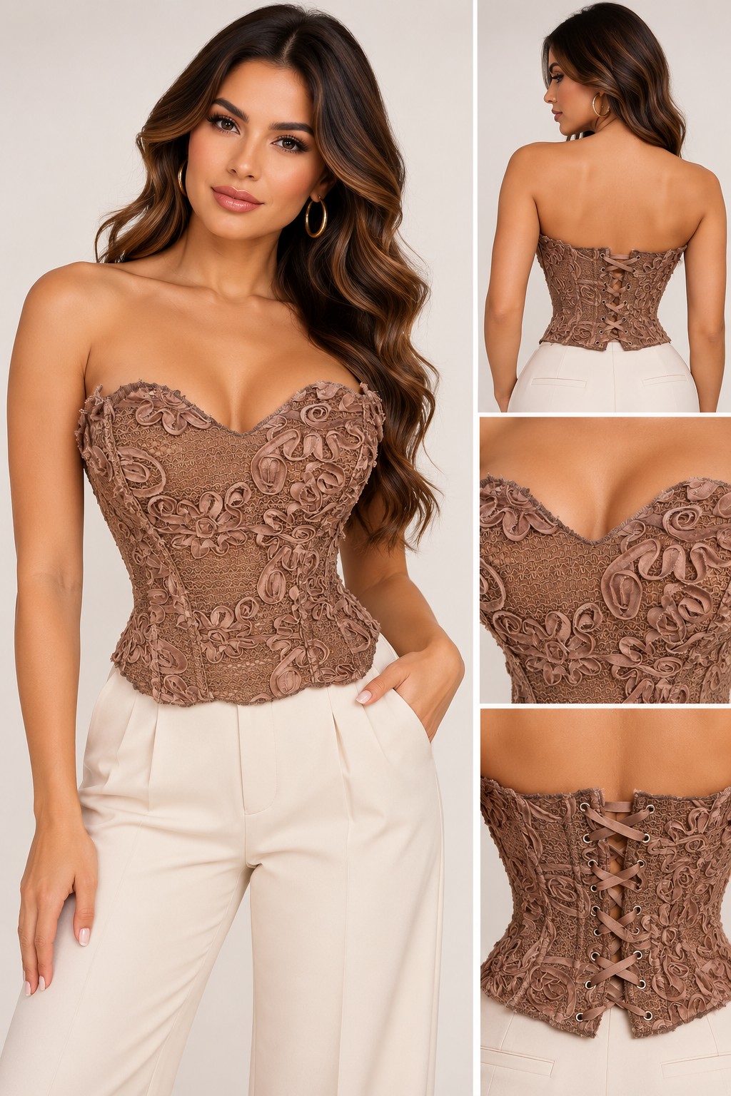 Mocha Lace-Up Corset Top