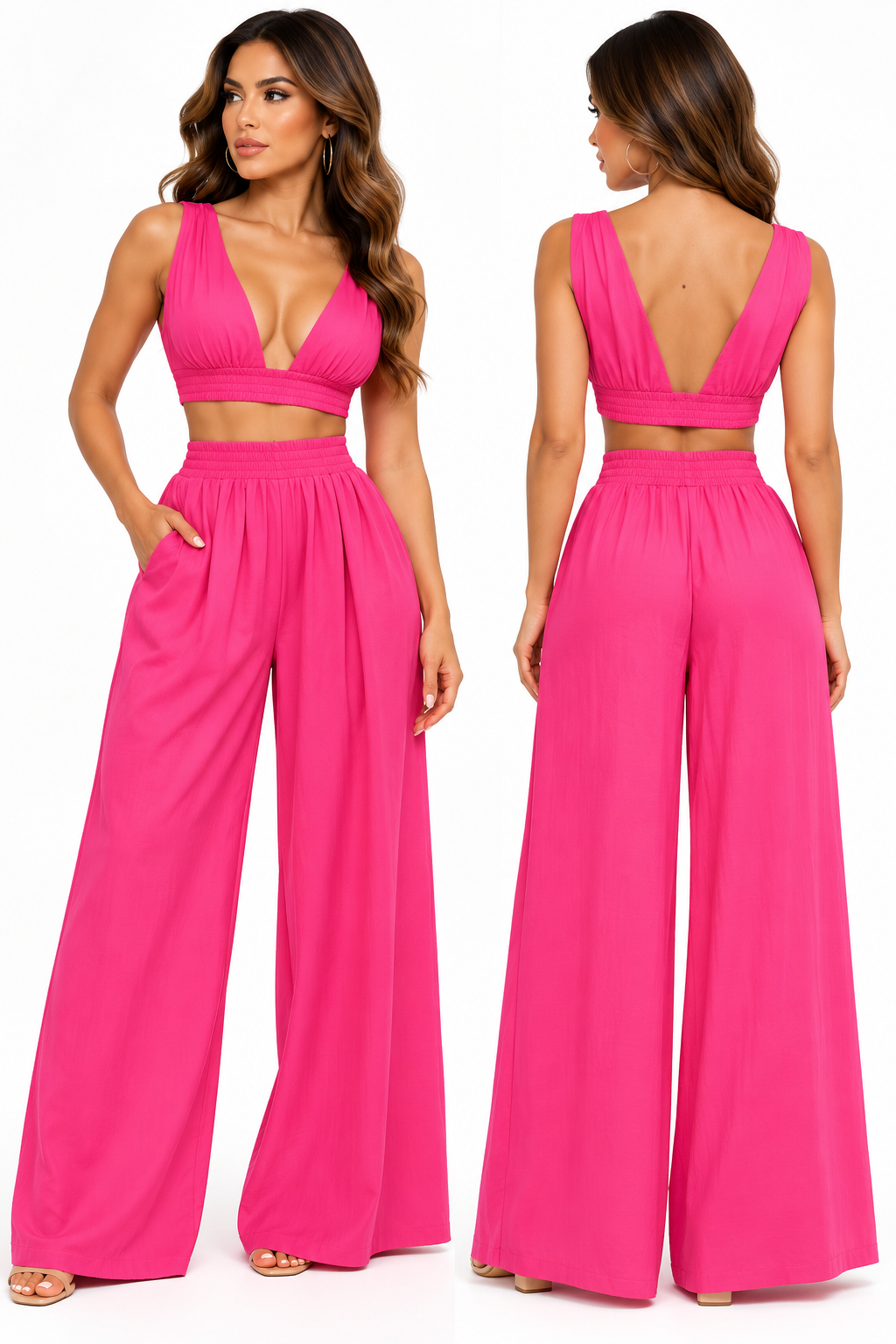 Hot Pink Palazzo Two-Piece Set
